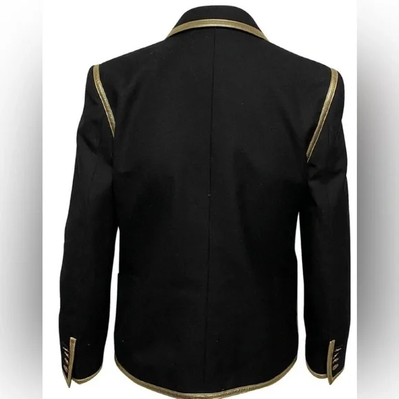 Saint Laurent Gold Trim Garbadine Blazer in Black Wool FR36